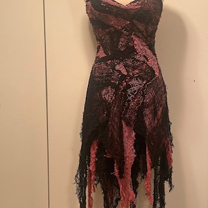 Gothic Dress Black and Pale Red - Spider Webb Dress - Halloween Costume