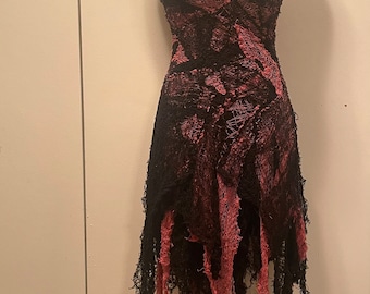 Gothic Dress Black and Pale Red - Spider Webb Dress - Halloween Costume