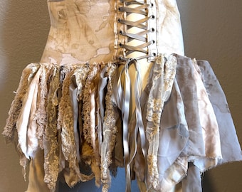 Shabby Chic Zombie Skirt - Corset Skirt - Gothic - Gray & Off White - Halloween Costume - Wasteland