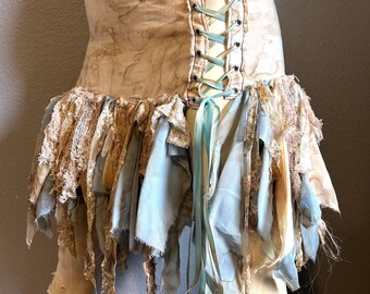 Shabby Chic Zombie Skirt - Corset Skirt - Gothic - Blue & Off White - Halloween Costume - Wasteland