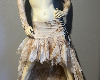 Wasteland Costume - Corset Skirt - Gothic Outfit - Apocalyptic Outfit - Hand Dyed - Off White