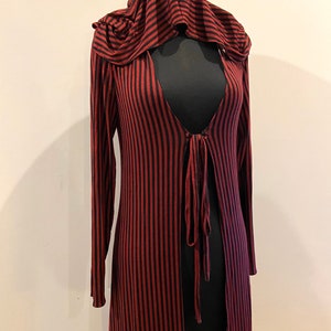 Cranberry Red and Black Striped Coat - Hooded Jacket - Beetle Coat - Steampunk Coat - Striped Coat - Winter Hooded Jacket