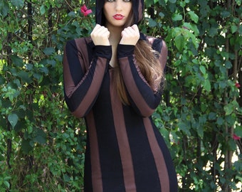Steampunk Dress - Hooded Striped Dress - Striped Dress - Gothic Dress - Winter Dress