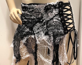 Gothic Skirt - Black and White Spider Webb Skirt - Halloween Costume - Gothic Skirt