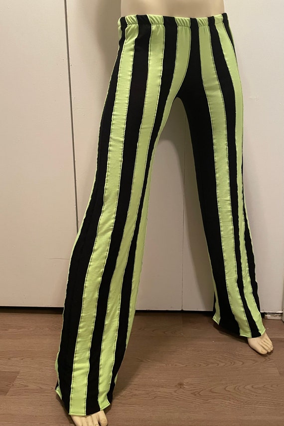 Green and black store striped pants