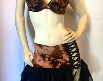 Acid Wasteland Costume - Mini Corset Skirt - Gothic - Apocalyptic Skirt - Hand Dyed - Halloween Costume - Wasteland Clothing