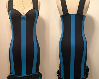 Beetle Dress - Jewel Blue & Black - Steampunk Dress - Striped Dress - Gothic Dress - Halloween
