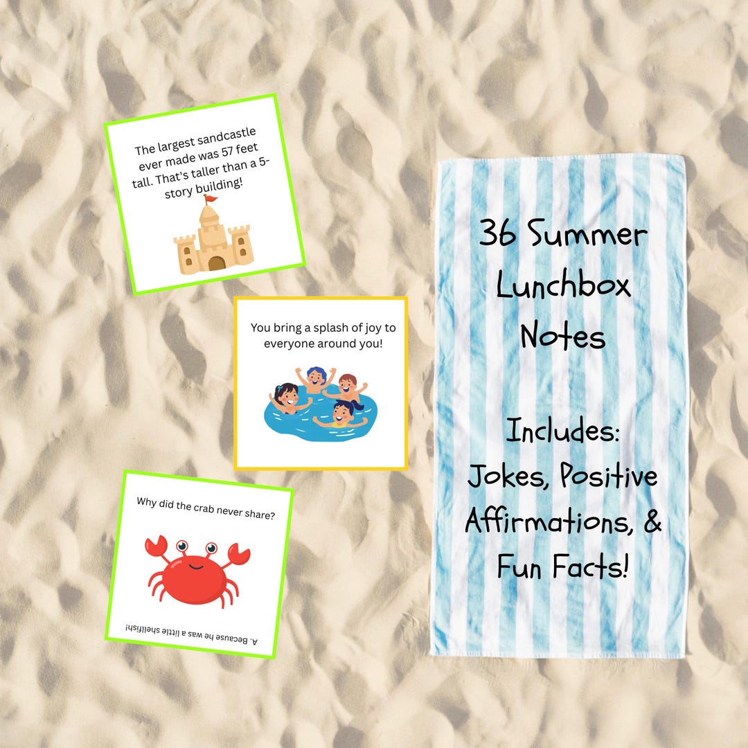 36 Printable Summer Themed Lunchbox Notes for Kids, Jokes, Positive ...