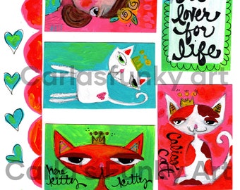 Digital Cat Art, Calico Collage, Digitial Paper, Scrapbooking, Junk Journal Page, Cat clipart