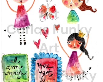 Be Brave, You Are Enough Girl, Digital Collage Sheet, Scrapbooking, Cardmaking, Papercrafts