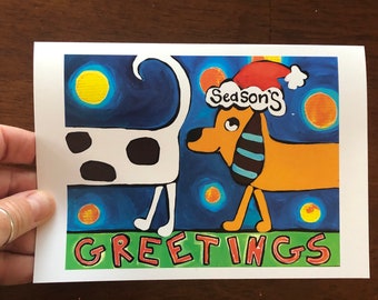 Season Greetings Butt Sniffing Dog Christmas Card 5 pack