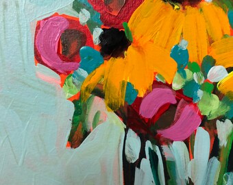 Yellow Cone Flowers Original Painting on Paper