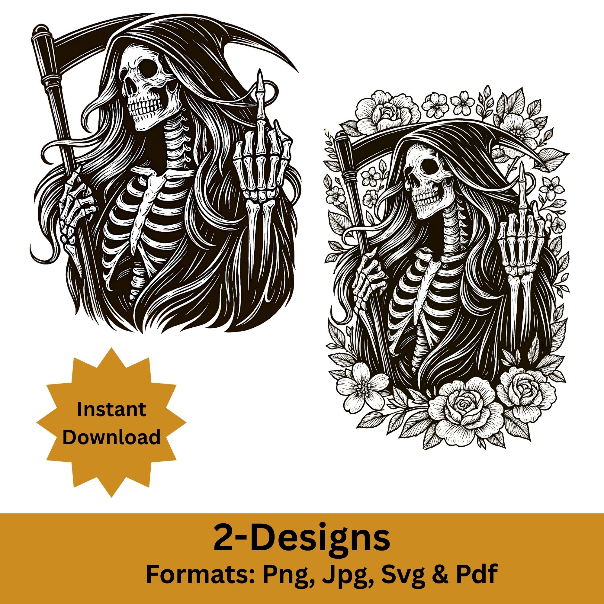 Female Grim Reaper Skeleton SVG: Skull Tattoo Vector Cut Files (instant  Download) - Etsy Israel, image size:2000x2000