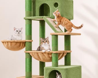 71 Inch Cactus Cat Tree for Indoor Cats, Large Cat Tower with Condo, Metal Hammock, 8 Sisal Scratching Posts & 2 Top Perches