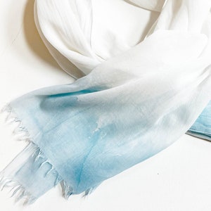 Blue and White Scarf, Dip Dyed Scarf, Light Blue Scarf, Hand Painted Cotton Scarf, Beach Scarf, Lightweight Cotton Scarf, Vacation Scarf