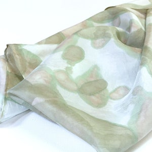Olive Green Handpainted Silk Scarf, 21&quot;, Square Silk Scarf, Green Silk Scarf, Silk Bandana,  Girlfriend Gift, Gift for Mom, Scarf for Sister