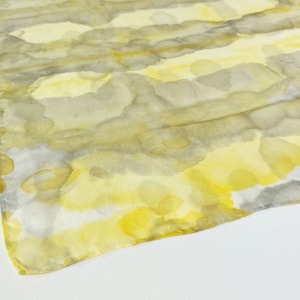 Hand-Painted Silk Scarf in Yellow & Gray,  21&quot;, Square Silk Scarf, Yellow Scarf, Gift for Her, Silk Scarf for Wife, Hand-Painted Scarf