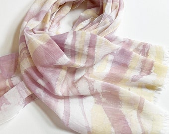 Mauve Scarf, Mother's Day Gift, Striped Cotton Scarf, Hand Painted Scarf, Mauve Summer Scarf, Dusty Rose Scarf, Mauve Cotton, Pastel Scarf