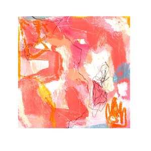Vibrant Mini Abstract Art, 6x6 Colorful Original Painting on Paper, Orange Abstract Painting, One of a Kind Art, Small Colorful Abstract Art