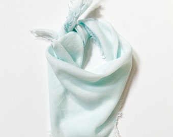 Aqua Cotton Square Scarf, Lightweight Travel Bandana for Hiking, Hand-Painted