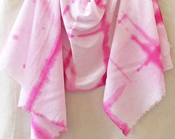 Hot Pink Scarf, Shibori Scarf, Hot Pink Cotton Scarf, Woman's Cotton Scarf, Watercolor Scarf, Hand Painted Scarf, Hand Dyed, Summer Scarf