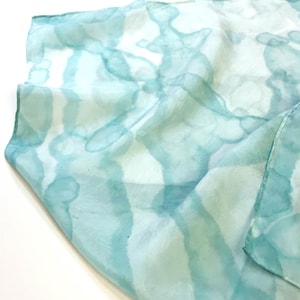 Aqua Silk Scarf, 21&quot; Square, Watercolor Silk Scarf, Silk Shibori Scarf, Square Aqua Scarf, Silk Bandana, Pastel Scarf, Teal Silk Scarf