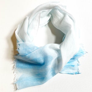 Blue Cotton Scarf, Blue and White Scarf, Blue Tie Dyed Scarf, Hand Painted Scarf, Summer Scarf, Beach Scarf, Lightweight, Cotton Scarf Women
