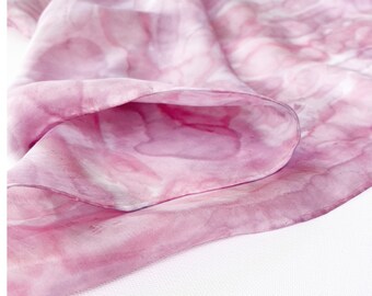 Dusty Pink Watercolor Scarf, Hand Painted Silk Bandana Neck Scarf (21x21)