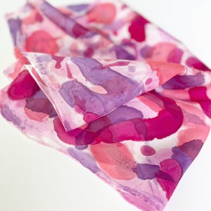 Bold Silk Scarf in Hot Pink, 21&quot; Square ,Contemporary Silk Scarf, Colorful Silk Scarf, Gift for Artist, Silk Neck Scarf, Artistic Scarf Gift