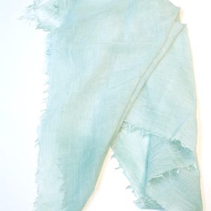 Lightweight Teal Cotton Scarf with Fringe, Hand Painted Square Bandana image 2