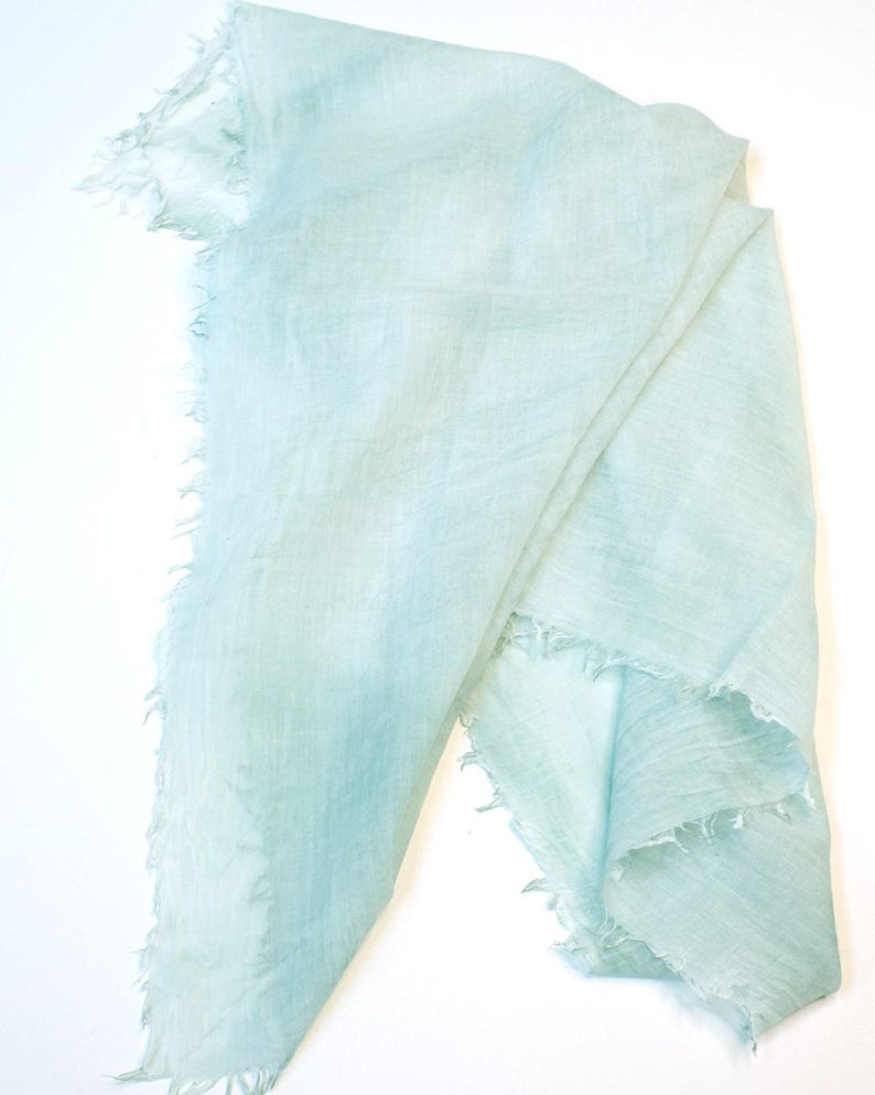 Lightweight Teal Cotton Scarf with Fringe, Hand Painted Square Bandana image 2
