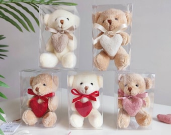 Ours en peluche personnalisé coeur d'amour 12 cm dans une boîte cadeau pour baby shower, fête des mères, anniversaire, fait main avec votre message personnel