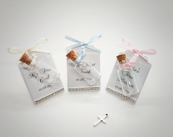 Miniature Glass Jar with Cork: Personalized First Curl and Tooth Keepsake, Perfect for Baby's Baptism or Christening
