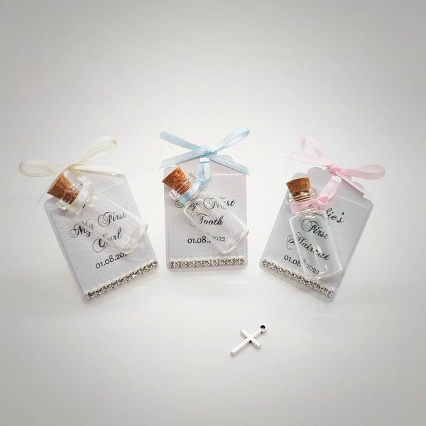 Miniature Glass Jar with Cork: Personalized First Curl and Tooth Keepsake, Perfect for Baby's Baptism or Christening