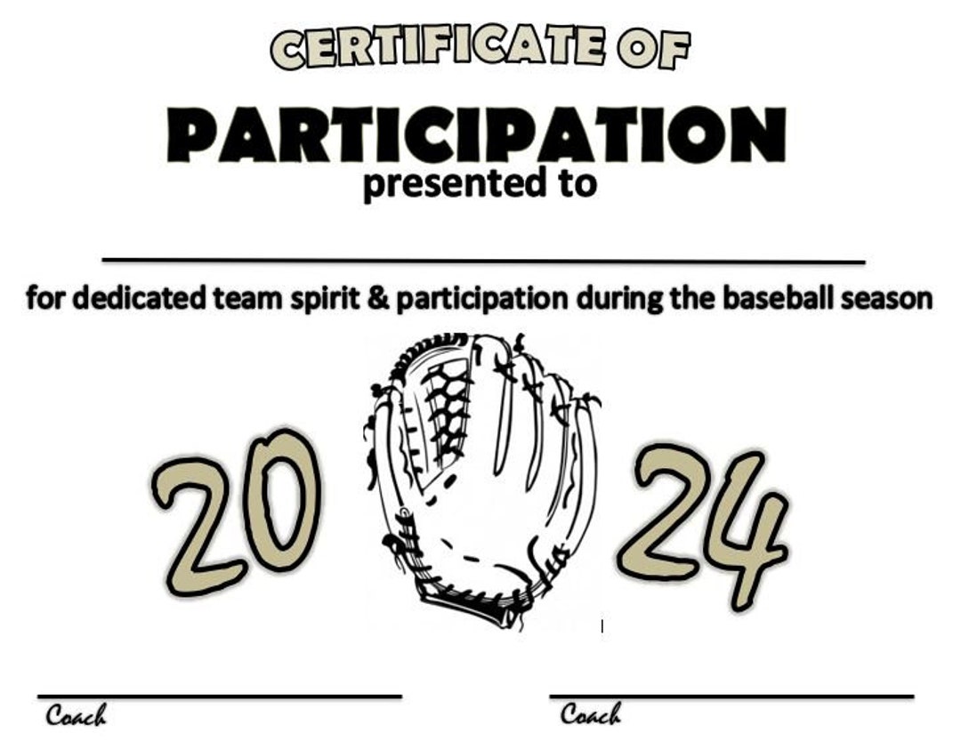 2024 Baseball Glove Sports Certificate Digital Download 002 Etsy
