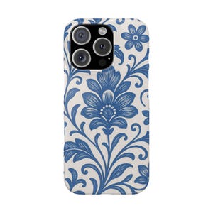 Funda para teléfono con diseño floral de cerámica azul, fina y protectora para iPhone y Samsung Galaxy, elegante diseño de cerámica, ideal como regalo.