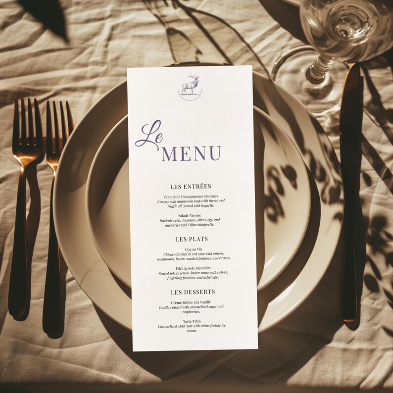 Elegant French Dinner Party Menu Canva Template Editable Printable Menu ...
