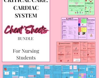 Hojas de estudio de enfermería de cuidados intensivos del sistema cardíaco / Paquete de hojas de referencia de la UCI (PDF imprimible) / Guía de estudio para la escuela de enfermería