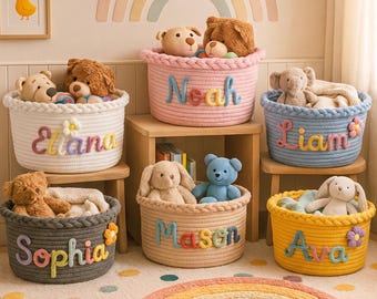 Cesta personalizada para bebé con nombre, regalo para baby shower, cesta de regalo para recién nacido, cesta con el nombre del bebé, cesta personalizada para la habitación del bebé.