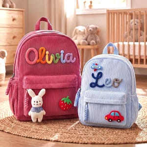 Personalisierter Cord-Kinderrucksack, benutzerdefinierter Namensrucksack, Vorschulrucksack, Kleinkindrucksack, bestickte Schultasche, Geschenk zum Schulanfang