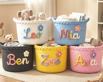 Personalized Cotton Rope Basket with Baby Name, Handmade Nursery Storage Basket, Baby Shower Gift for New Mom