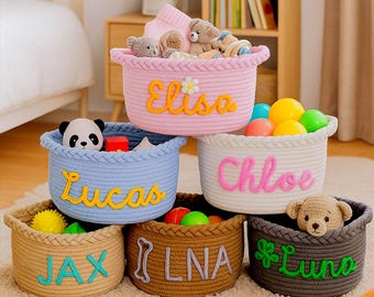 Personalized Crochet Name Basket, Custom Knitted Storage Bin, Multiple Sizes and Colors, Nursery Organizer, Gift for Kids & Home