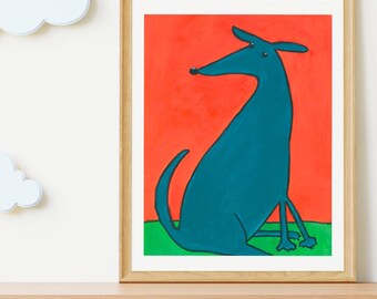 Blue Contemporary Dog Art Print | Modern Whimsical Wall Decor