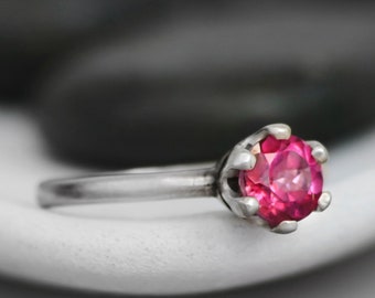 On Sale-Pink Crown Engagement Ring - Sterling Silver Pink Gemstone Ring - Birthstone Ring - Unique Promise Ring -Topaz Wedding Ring