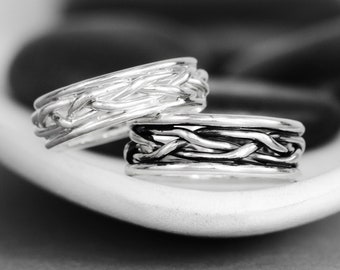 Viking Wedding Ring, Sterling Silver Braided Mens Wedding Band, Mens Celtic Wedding Band, Viking Wedding Band | Moonkist Designs