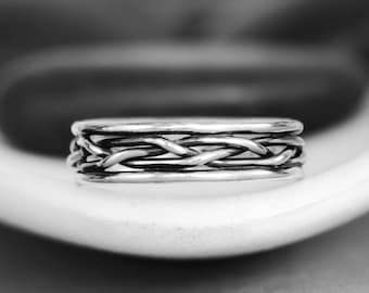 Viking Wedding Ring, Sterling Silver Braided Wedding Band, Celtic Ring, Mens Wedding Band | Moonkist Designs