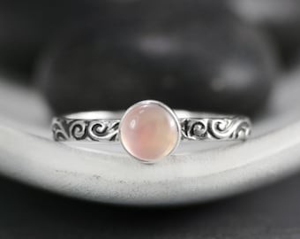 Dainty Promise Ring for Her, Sterling Silver Rose Quartz Ring, Vintage Style Birthstone Ring | Moonkist Designs