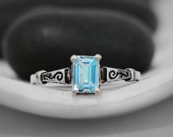 Vintage Blue Topaz Ring, Sterling Silver Rectangular Topaz Ring, Art Deco Blue Topaz Promise Ring for Women | Moonkist Designs