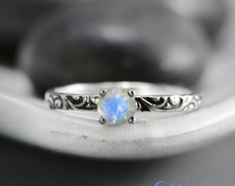 Rainbow Moonstone Engagement Ring, Sterling Silver Moonstone Ring, Moonstone Promise Ring For Her | Moonkist Designs