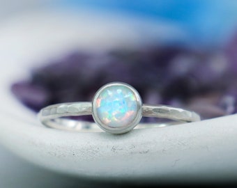 Opal Promise Ring, Sterling Silver Opal Ring, Simple Opal Ring, Opal Gemstone Ring, Gift For Her | Moonkist Designs